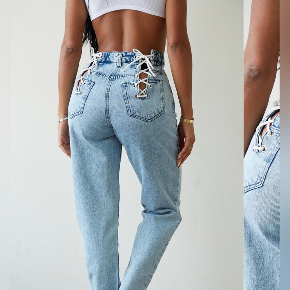SOLD OUT on EBAY | PrettyLittleThings | NWT Vintage Wash Lace Up Straight Leg - Picture 3 of 5